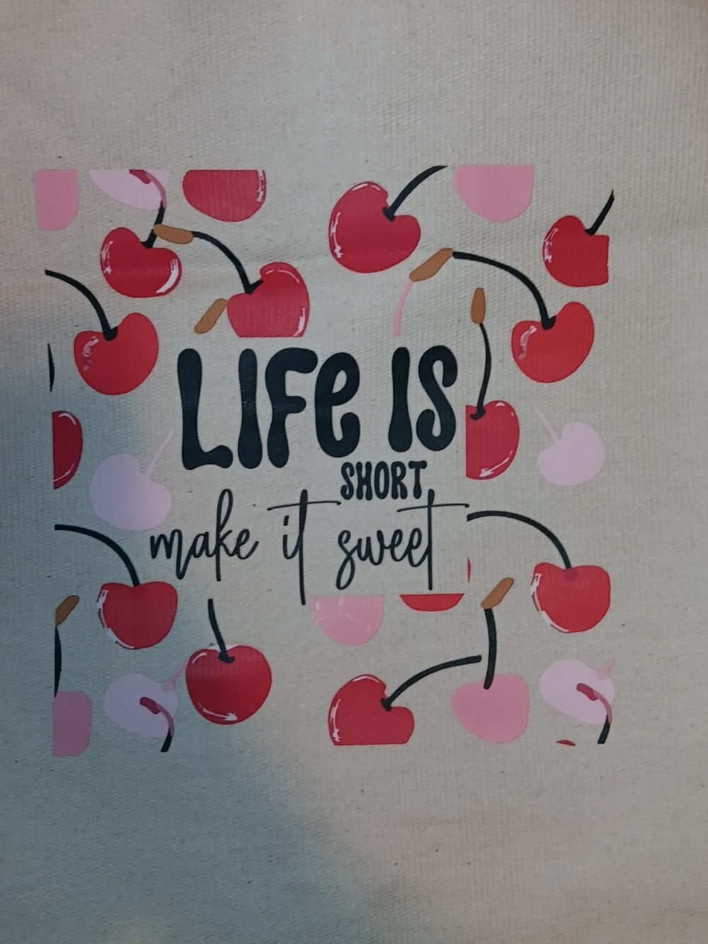 Life Is Short Make It Sweet Cherry Tote Bag - Red & Pink